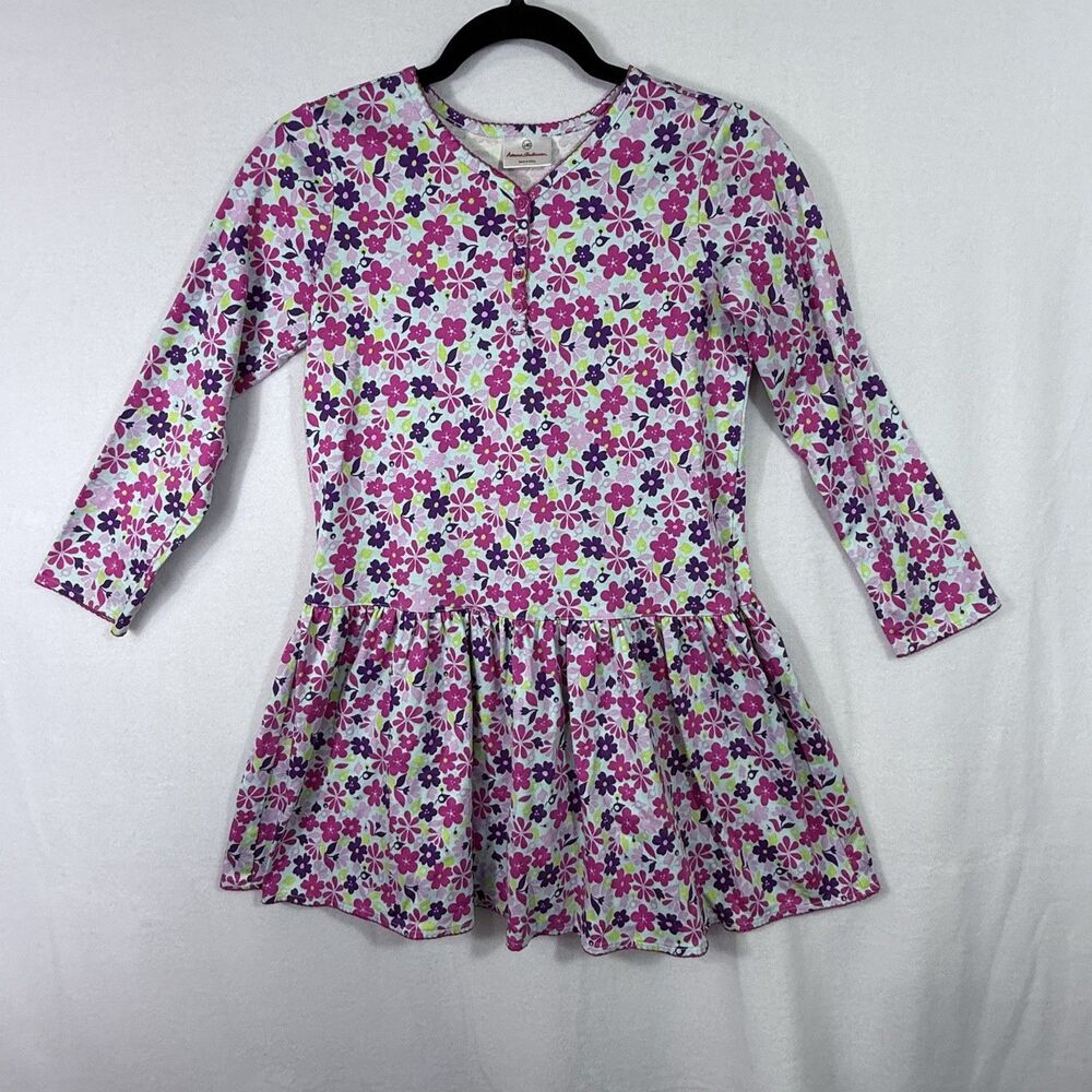 Hanna Andersson Pink Purple Floral Drop Waist Tunic Dress Girl's 140 US 10